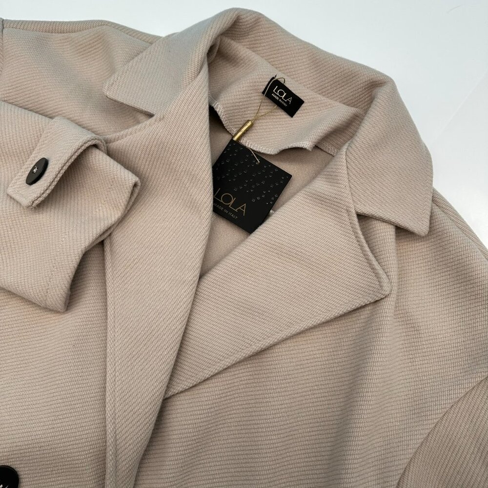 Lola‎ Made In Italy Women's Double Breasted Rib Maxi Long Coat, Size S/M, Beige